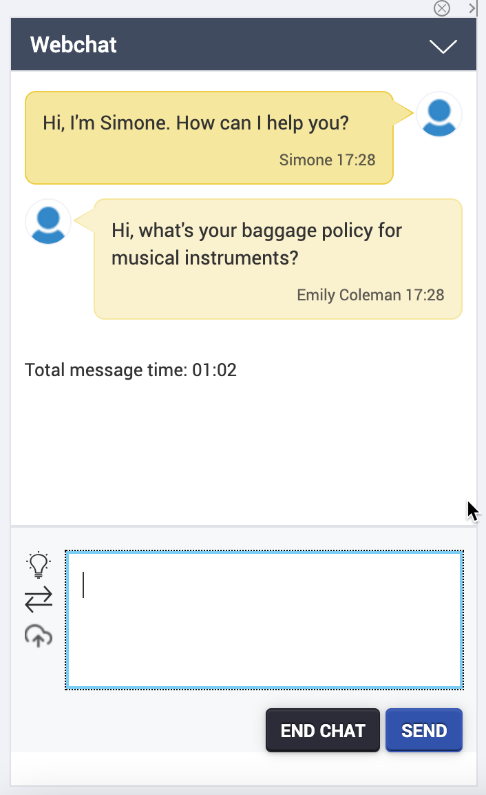An agent chat with a customer, seen on the Agent Desktop.