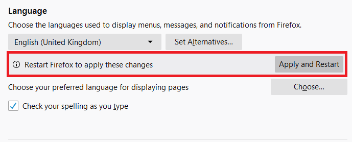 Apply and restart when you have selected the appropriate language. Apply and restart when you have selected the appropriate language.
