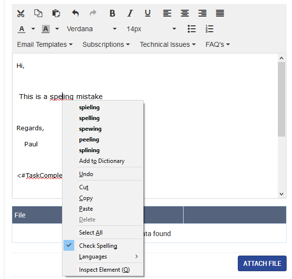 The spell check in Firefox underlines misspelled words in the HTML Editor of Syntelate XA. The spell check in Firefox underlines misspelled words in the HTML Editor of Syntelate XA.